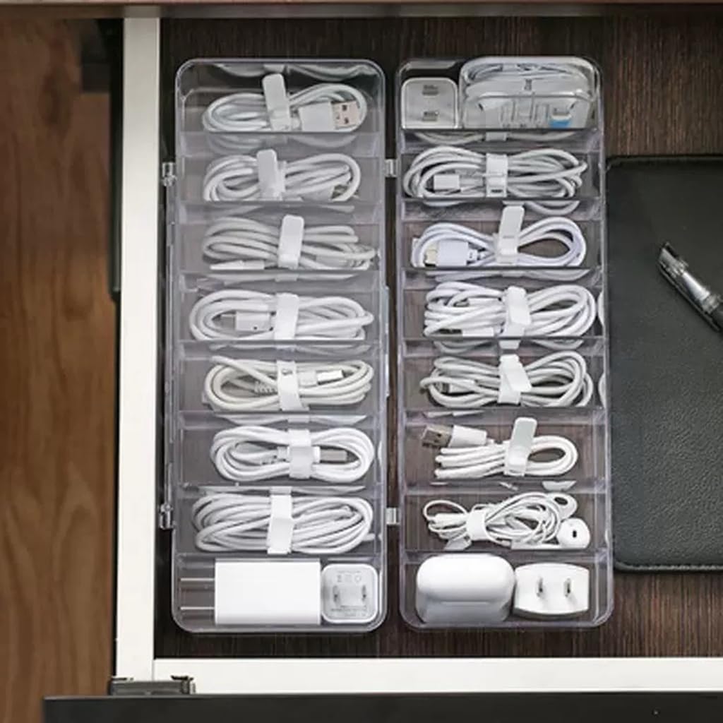 2Pcs cord organizer box, 10.2 x 3.5 x 2.2in, Desktop Cord Organizer with Compartments (2)