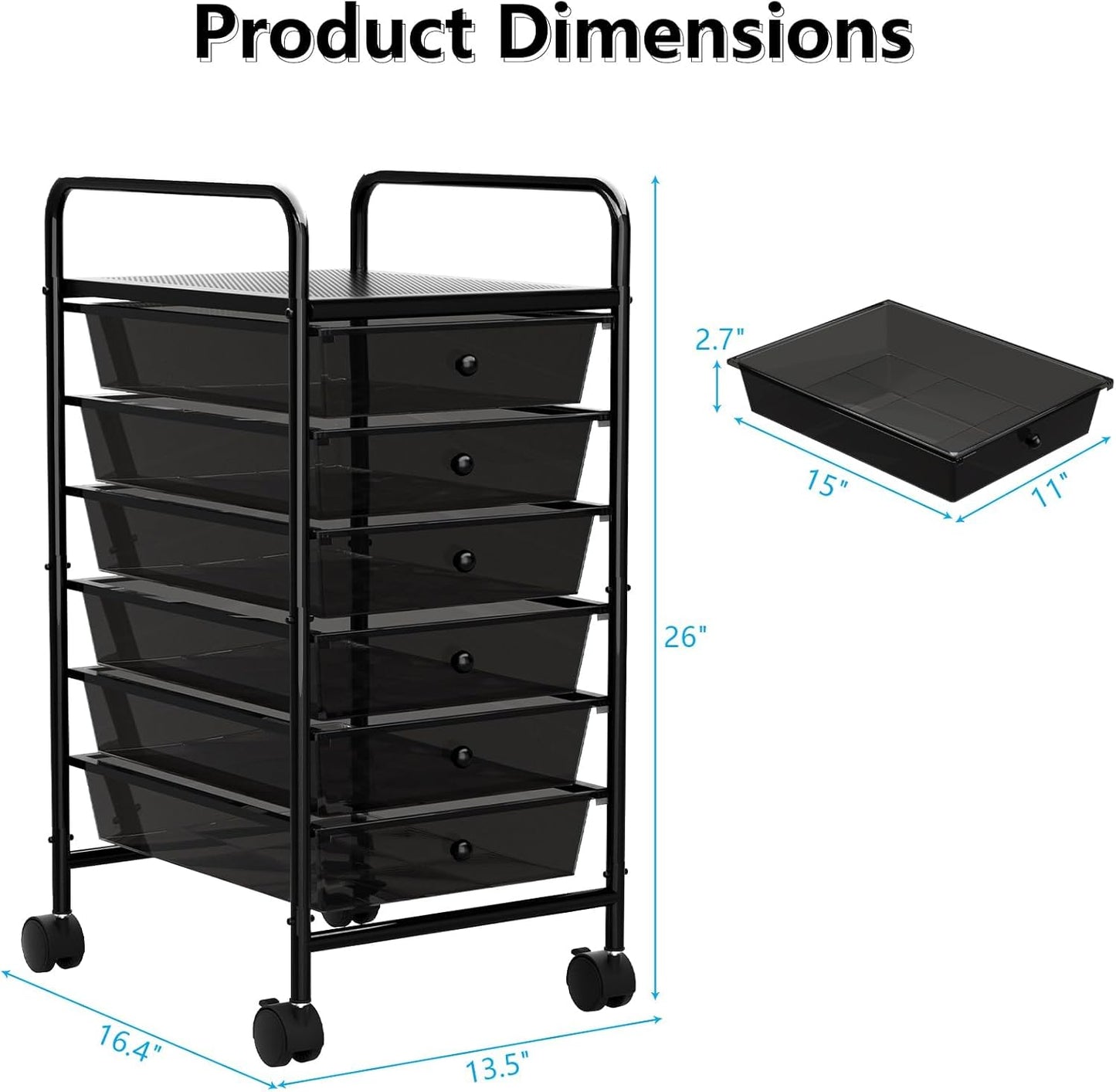 4-Tier Utility Cart with 4 Drawers, Rolling Utility Cart with 2 Lockable Caster Wheels, Multipurpose Mobile Rolling Drawer Cart for Office Bathroom Kitchen, Ivory White