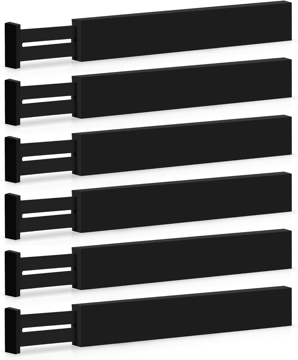 6-Pack Drawer Dividers - 2.6 Inches High, Adjustable 16 to 22 Inches Bamboo Drawer Organizer, Large Expandable Separator for Clothes, Dresser, Bedroom, Bathroom, Baby, Office, Kitchen Utensils, Black