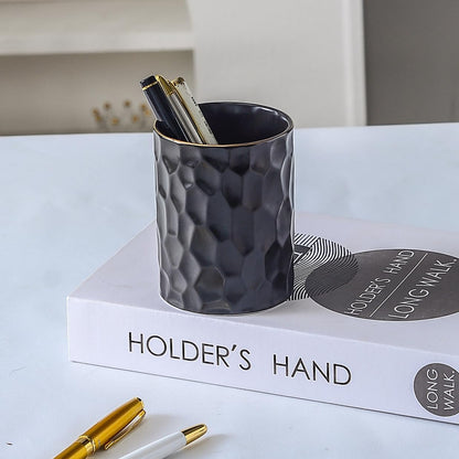 Ceramic Aesthetic Pen Holder for Desk Cute White Pencil Holder Cup Pot Desk Organizer Office Supplies - Stylish Office Decor, Makeup Brush Holder,Toothbrush Holder (White)
