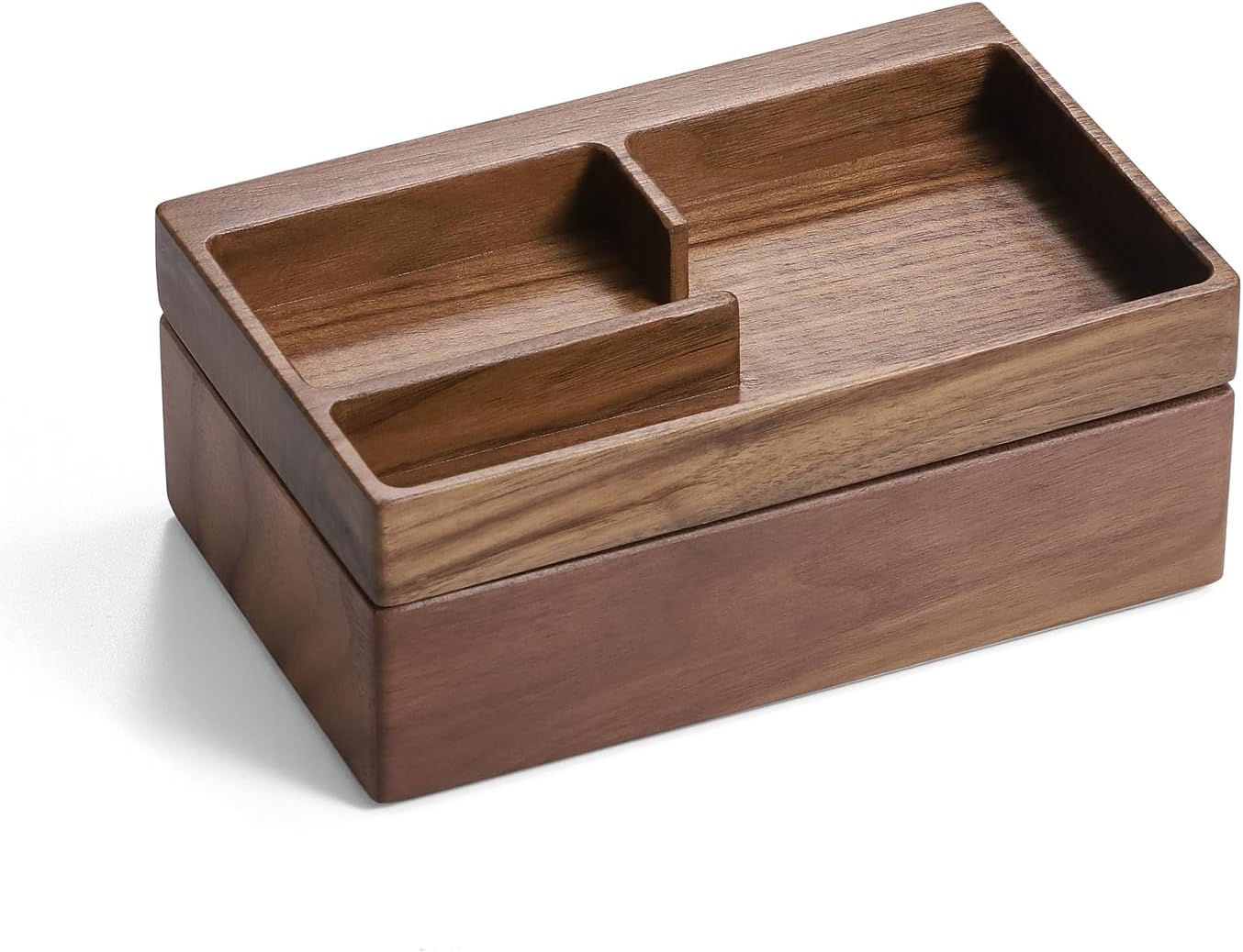 Valet Tray Box, Walnut Wooden Storage Box, Office Desk Daily Supplies Organizer
