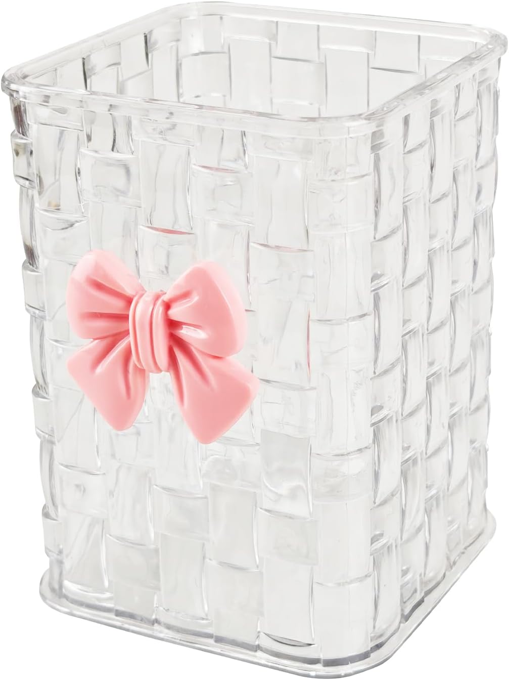 Nirvany Acrylic Pen Holder for Desk, Cute Clear Pencil Organizer & Makeup Brush Holder with Bow Back To School Accessories for Office, Home, School, Kitchen