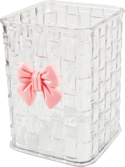 Nirvany Acrylic Pen Holder for Desk, Cute Clear Pencil Organizer & Makeup Brush Holder with Bow Back To School Accessories for Office, Home, School, Kitchen