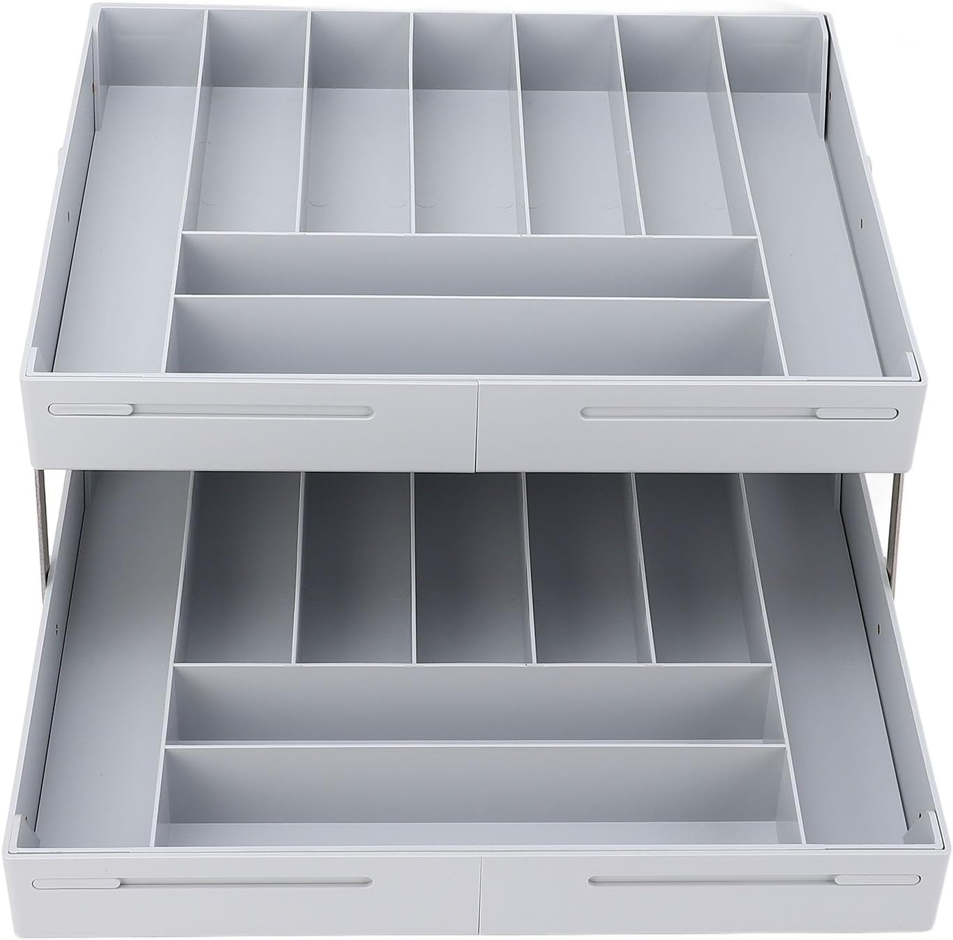 Extra Large and High Drawer Organizer, 2 Tier Smart Expandable Desk Organizer, Multi Level Junk Drawer Organizer for Makeup, Jewelry, Desk, Office Drawers (Gray)