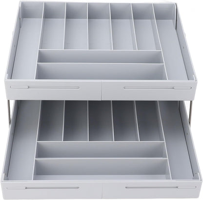 Extra Large and High Drawer Organizer, 2 Tier Smart Expandable Desk Organizer, Multi Level Junk Drawer Organizer for Makeup, Jewelry, Desk, Office Drawers (Gray)