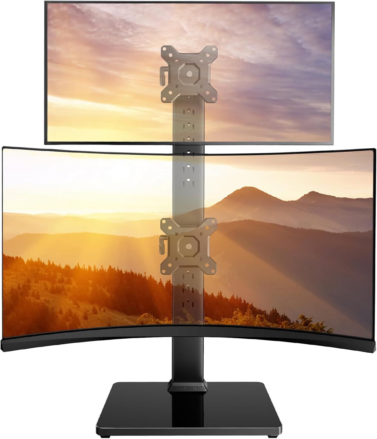 Perlegear Monitor Stand, Freestanding Monitor Mount for 13-34 inch Screens with 360 Degree Rotation, 5 Height Settings, Adjustable Desk Riser with Swivel and Tilt, Max VESA 100x100mm, PGTVS29