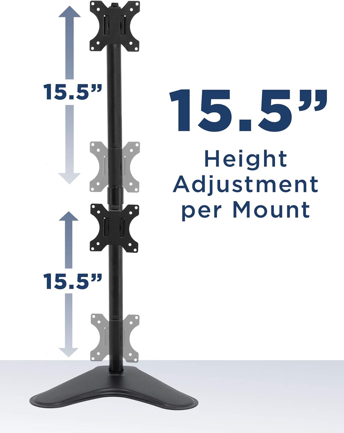 Mount-It! Vertical Dual Monitor Stand, Stacked Desk Mount Fits Two 13–32 Inch Screens up to 17.6 lbs Each, Height Adjustable Free Standing Pole with Tilt Swivel Rotate, Ergonomic VESA Riser, Black