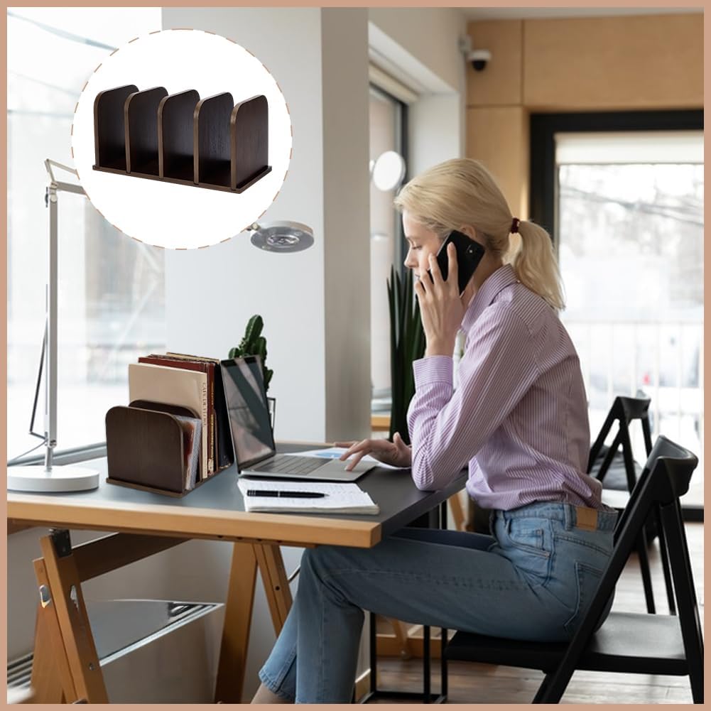FINGERINSPIRE Desk Organizer Mail Holders 12x5x6 Inch 4 Compartments Bamboo Desk File Storage Stands Document Sorting Rack for Office, Home, School Desktop Organization