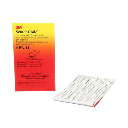3M ScotchCode Pre-Printed Wire Marker Book SPB-03, Vinyl Coated, Black Printed Numbers (10) each 1–45, White Background Highlights Characters, 1 Book