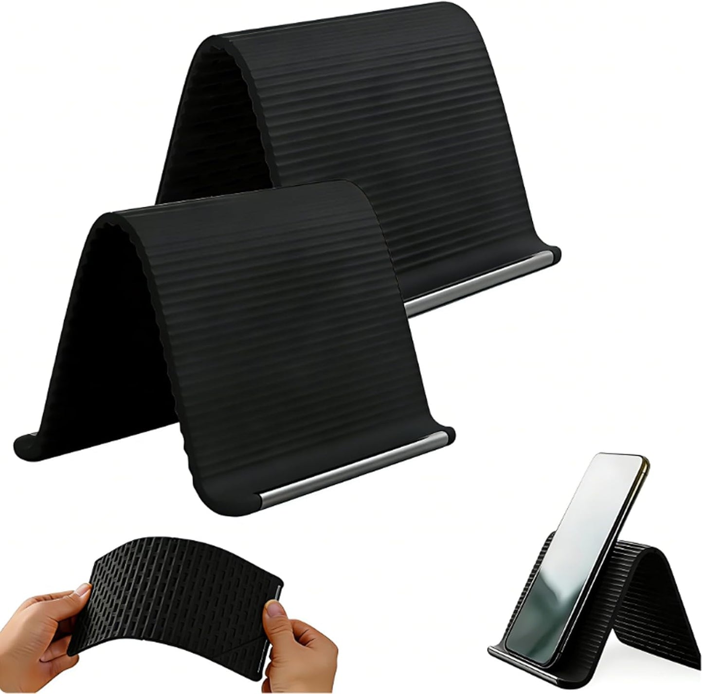 Portable Foldable Silicone Aluminum Phone Holder, 2026 New Flexible Silicone Phone Stand, Adjustable Airplane Phone Holder for Tablet Laptop Desk Travel Non-Slip Bed Office Treadmill