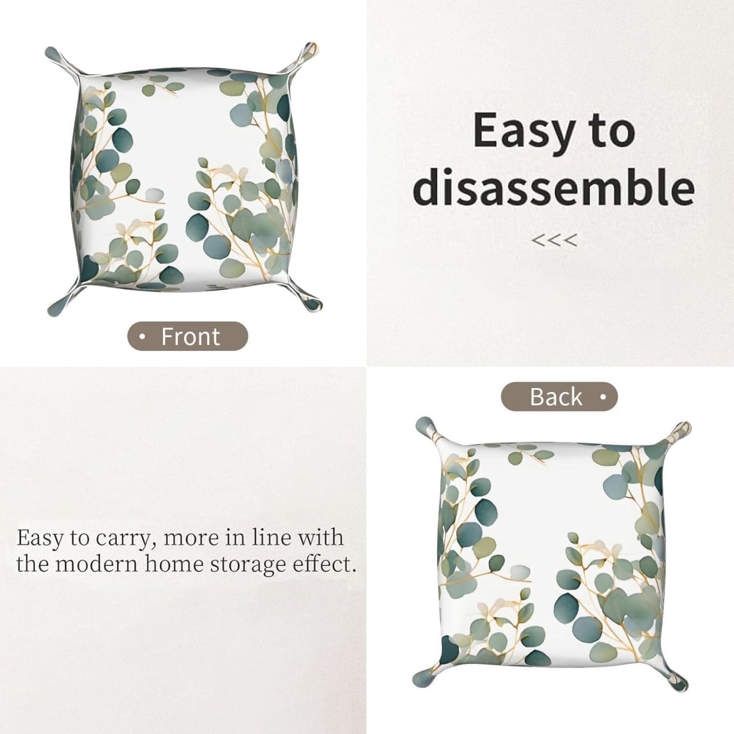 Valet Tray Catchall Trays Green Leaves Key Organizer Leather Tray Night Stand Organizer Bedside Vanity Trays Decor for Entryway Table