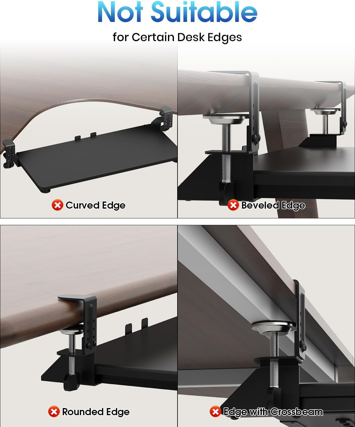 Large Keyboard Tray Under Desk, Pull Out Keyboard & Mouse Tray with Adjustable C-clamp, 25.6(31.5 Including Clamps) x 11.8 Inch Slide Out Computer Keyboard Drawer Mouse Tray for Typing, Brown