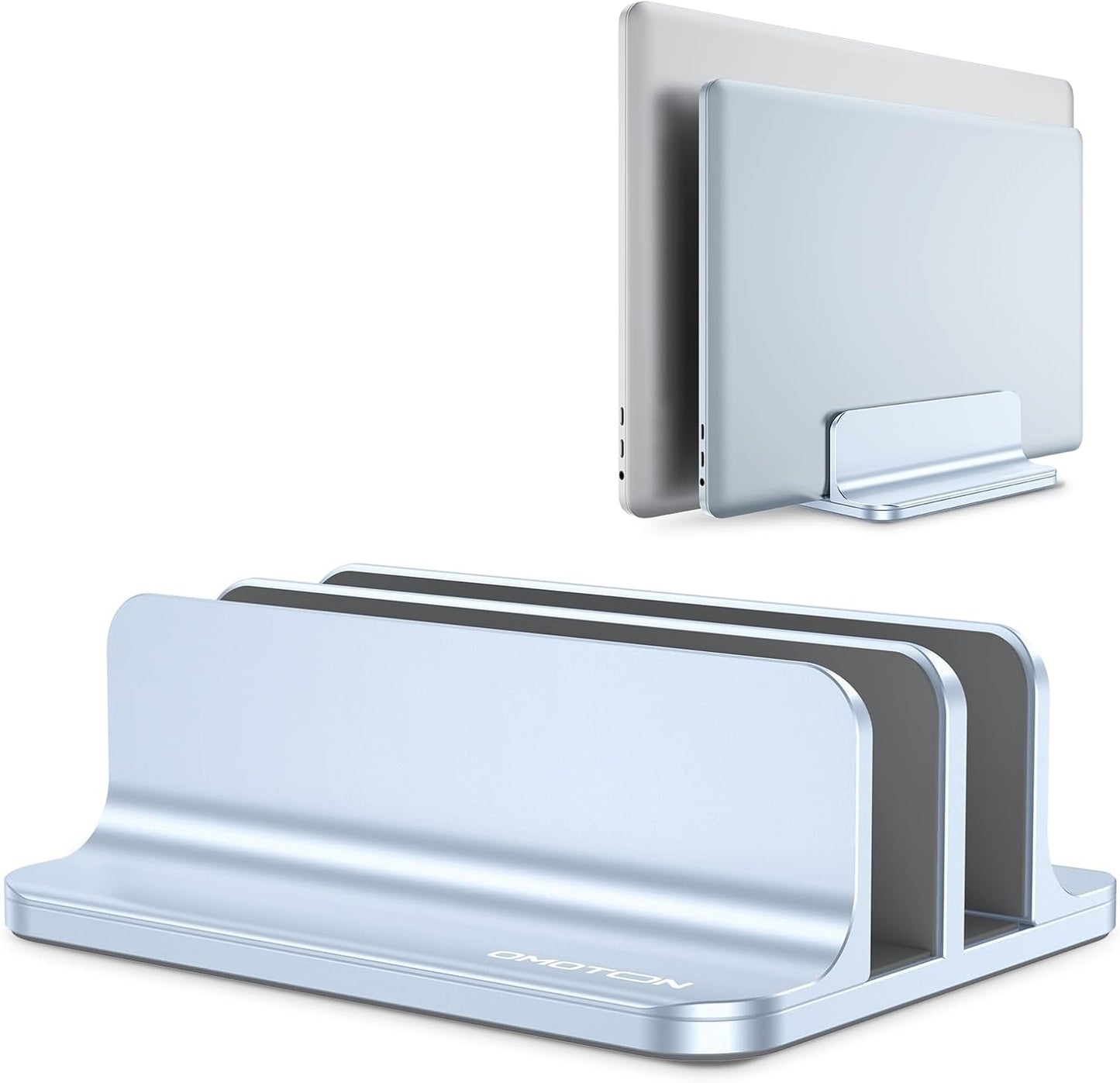 OMOTON Vertical Laptop Stand [Updated 3-Slots Version], Desktop Aluminum Mac Book Stand with Adjustable Dock Size, Fits All Mac Book, Chrome Book and Gaming Laptops (Up to 17.3 inch), Starlight