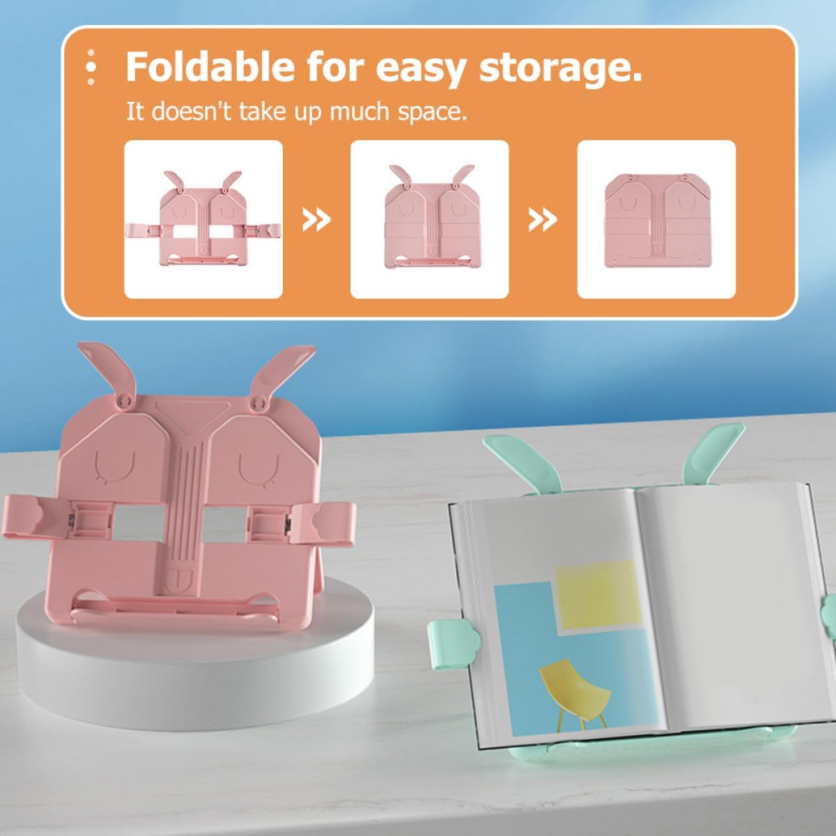 VILLCASE Multi-Functional Reading Stand and Tablet Holder, Portable Pink Book Stand with Document Holder for Students and Office Desk Use