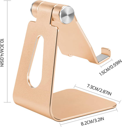 Adjustable Aluminum Alloy Cell Phone Stand, Tabletop Metal Phone Holder,Desktop Phone Dock,Smartphone Cradle,Gold