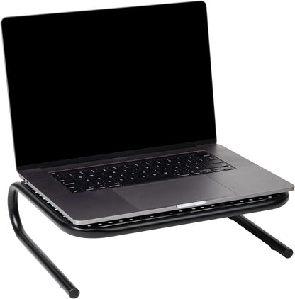 Mind Reader Monitor Stand, Ventilated Laptop Riser, Desktop Organizer, Metal, Set of 2, Black