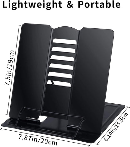 Blizzow Desk Book Stand Holder - Hands Free, Adjustable Metal Stand, Foldable Portable for Cookbook, Recipe, Tablet, Music, Documents (Black)