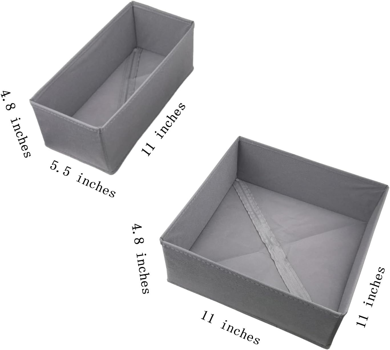 Bructhun Foldable Fabric Drawer Organizer Set 4 Pack Dresser Dividers - Sock Underwear Storage Bins Gray