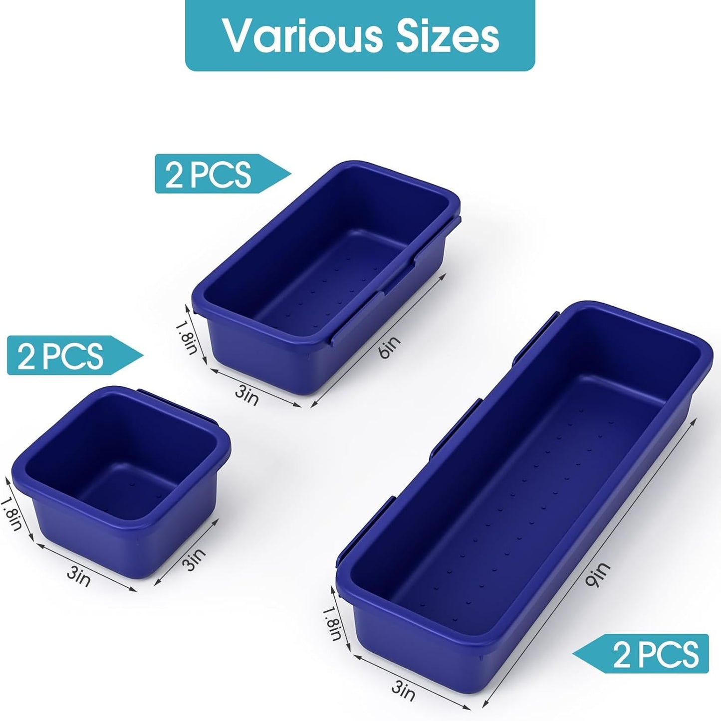 StoreHappily 10 PCS Drawer Organizer Set, 4 Size Makeup Drawer Divider Organizer With Non-Slip Pads, Interlocking Plastic Storage Bins for Office,Jewelry Vanity,Gadgets, Bathroom,Kitchen, Black