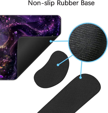 MIBITRI Keyboard Mouse Pad Set, Extended Gaming Mouse Pad+Ergonomics Keyboard Wrist Rest Support, Memory Foam, Easy Typing Pain Relief, 4Pcs XXL Ultra Thick Desk Mat, Enchanted Bookshelf