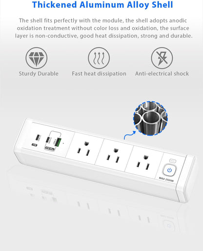 Nightstand Charging Station with 4 USB-C&2 QC 3.0 USB A Ports 3 AC Outlet, Desk Edge Mount Power Strip with USB-C Ports Tabletop Surge Protector Desk Clamp Power Strip for Home Office(Black)