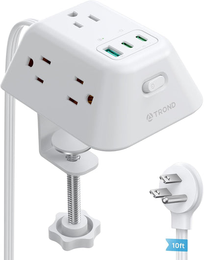Desk Clamp Power Strip, Surge Protector with 5 AC Outlets and 3 USB Ports, Desk Mount Charging Station, Fit 1.97in Tabletop Edge Thick, 6FT Extension Cord, for Home Office Gaming Accessories, Black