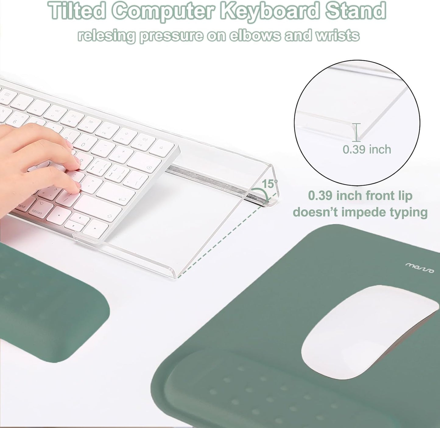 MOSISO Computer Keyboard Stand&Wrist Rest Support for Keyboard &Mouse Pad Set, Ergonomic Massage Wrist Rest Set, Easy Typing Working Acrylic Clear Stand for Office Home, Apricot