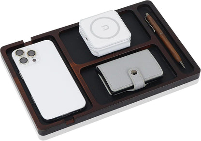 MultiBey Acacia Wood Valet Tray Nightstand Organizer, Wooden Valet Trays for Men Women, Wood Desk Organizer Drawer, EDC Essentials Catchall Tray for Phones, Watch, Pens, Keys