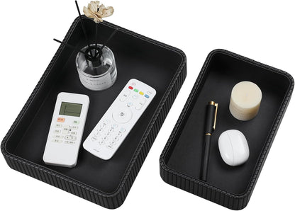 Desk Organizer Tray, PU Leather Nightstand Organizer Perfume Valet Tray for Men Women, Decorative Vanity Trays Trinket Dish Key Bowl for Entryway Table (2pcs, Ivory, Large+Small)