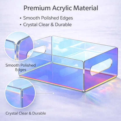 Iridescent Acrylic Square Tray Letter Organizer,Clear Lucite Acrylic Desk Paper Tray for Files Documents Notebooks,StackableTransparent Catch All Tray for Office or Coffee Table (8.66 x 6.5 x 3.35 in)