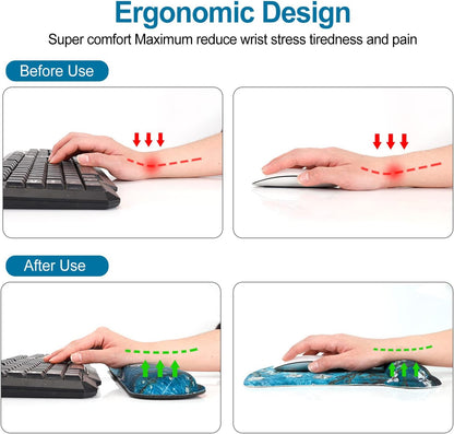 Keyboard Wrist Rest Pad Ergonomic Mouse Pad Set, ToLuLu Gel Mouse Pad Wrist Support for Computer Laptop, Mousepad Keyboard Wrist Support with Memory Foam for Easy Typing Pain Relief, Van Gogh Painting