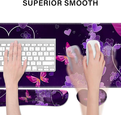 Desk Pad and Keyboard Wrist Rest, Large Mouse Pad + Keyboard Pad+Mouse Wrist Support, Non-Slip Desk Mat Protector for Office, Home 31.5×11.8 Inches Anime Dragon