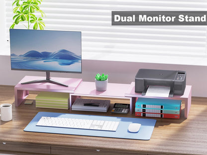 Dual Monitor Stand for Desk, Metal Computer Stand, Desk Shelf Riser,Desktop Organizer for Home and Office Use (Black)