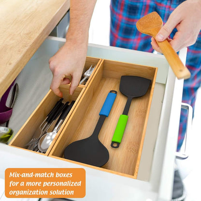 Black Bamboo Drawer Organizer - Silverware&Utensil Holder Organizer for Kitchen Drawers, Multi-Use Drawer Dividers Boxes for Bathroom Counter，Cabinet, Garage, Office Desk, Makeup, Jewelry (12"3"2.5")