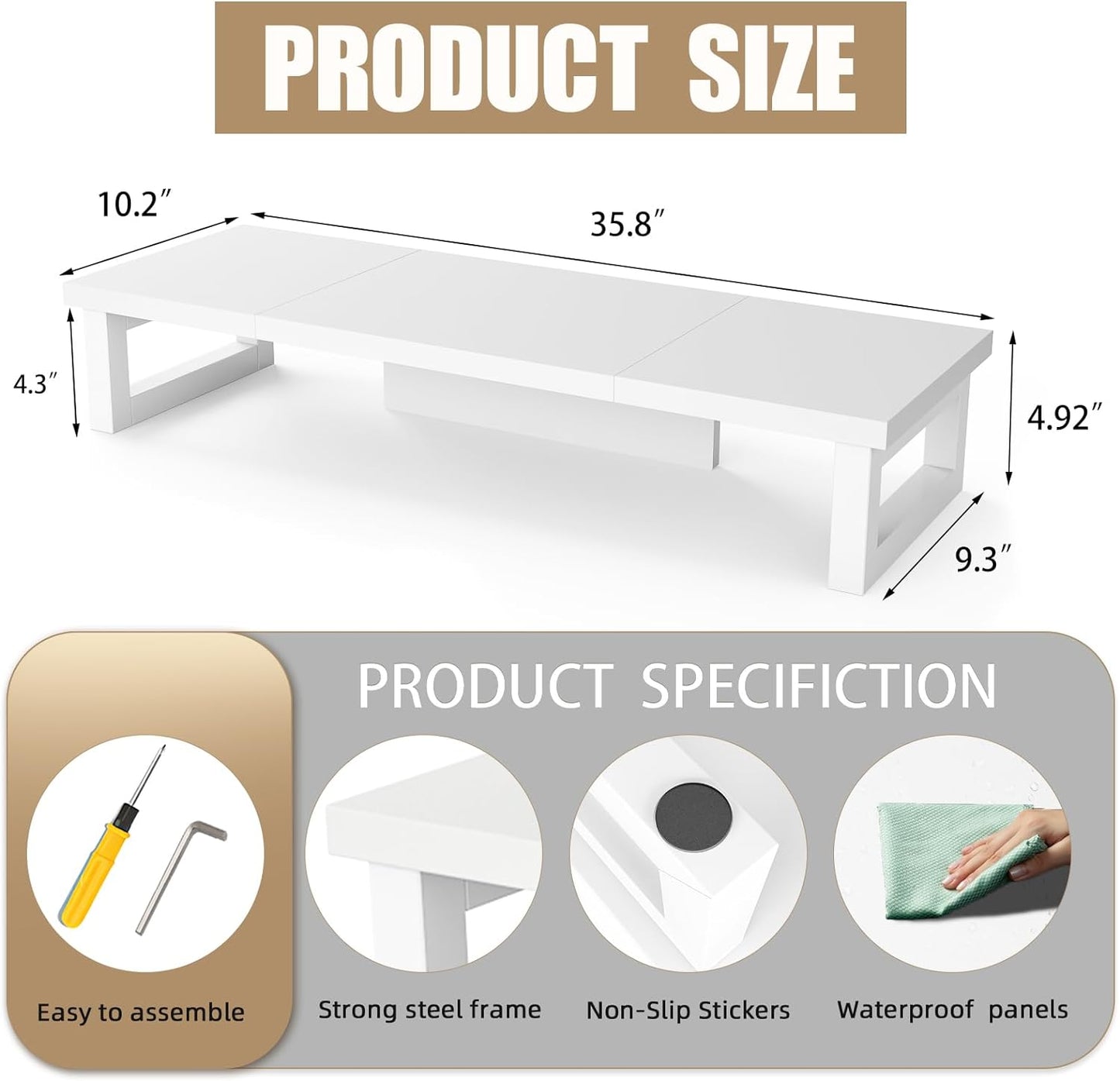 WESTREE Dual Monitor Stand Riser, Wood and Steel Multi-Purpose Desktop Storage Stand for 2 Monitors for Computer, Laptop, Printer, TV, Rustic Brown