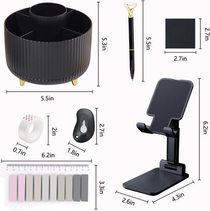 suniya Office Supplies,Gold Desk Accessories,with Stapler,Tape Dispenser,Pen Holder,Scissors,Phone Stand,Staple Remover,Ballpoint Pen,Clear Tape, Staples,Ruler,Clips,Best Gift for Business or Boss