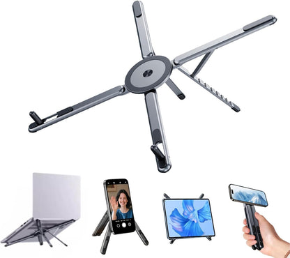 Laptop Stand for Desk, Adjustable Aluminum Alloy Magnetic Foldable Phone Stand, 8 Level Height Adjustable Laptop Stand, 3 in 1 Computer Riser for Phone, Tablet and Laptop