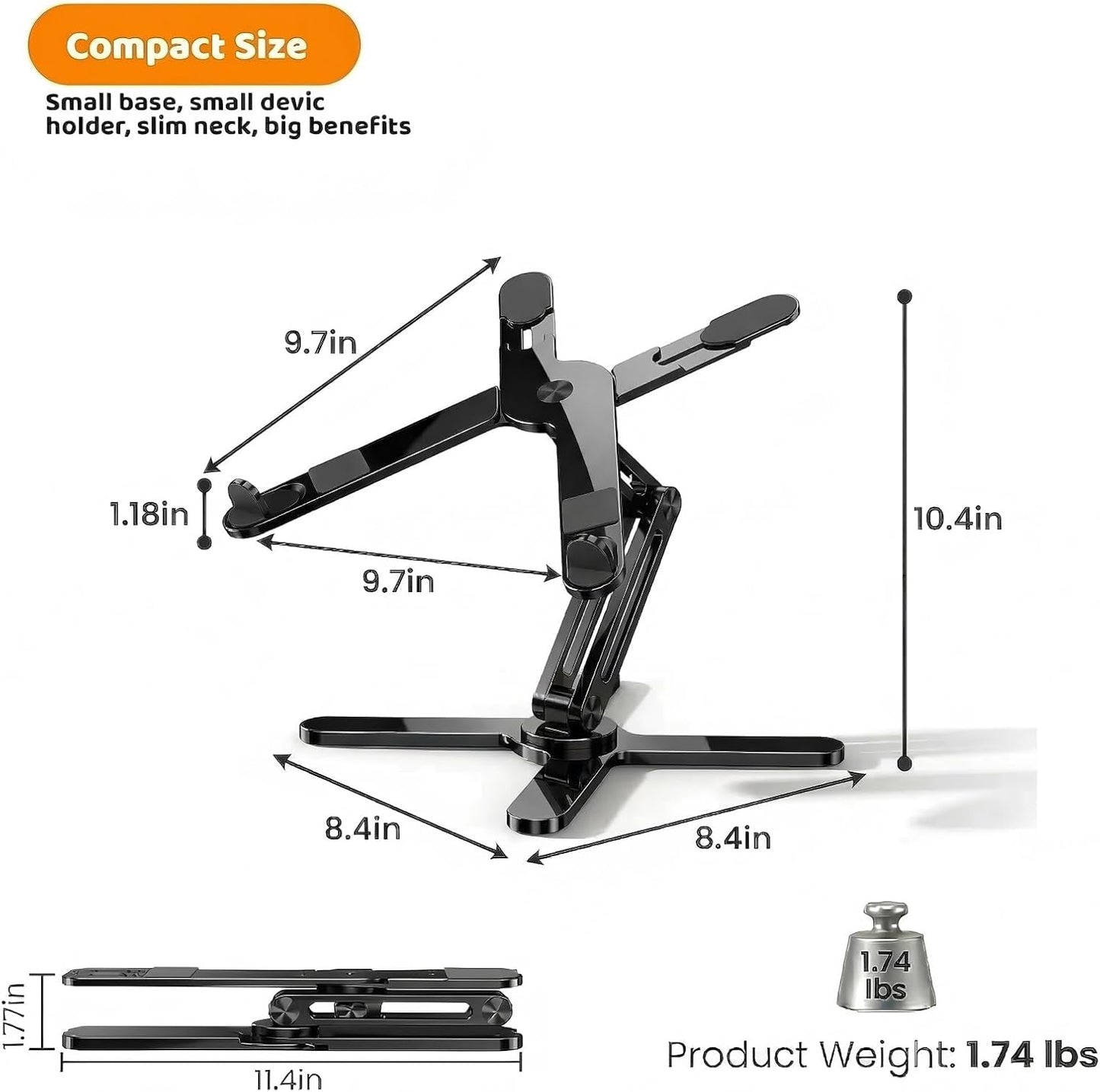 Moallia Laptop Stand with 360 Rotating Base, Computer Notebook Laptop Riser Metal Holder for Desk Collaborative Work, Fully Foldable for Easy Storage, Fits All MacBook, Laptops up to 16 inches