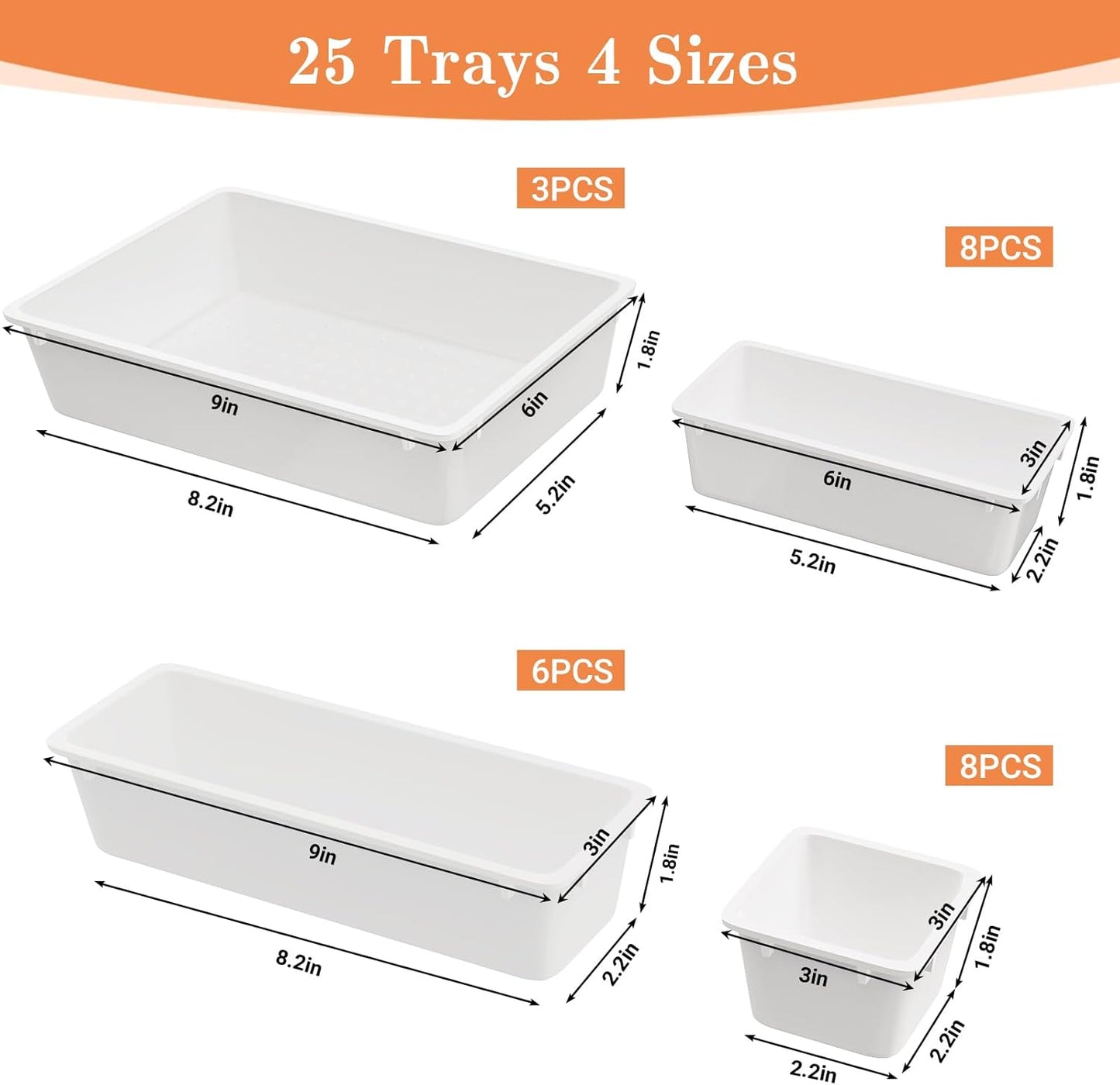 SpaceHacks 25 PCS Plastic Drawer Organizer Set, 4-Size Versatile Organizer Tool Trays & storage Bins for Makeup, Jewelry, and Gadgets in Bathroom, Bedroom and Office,Clear Black