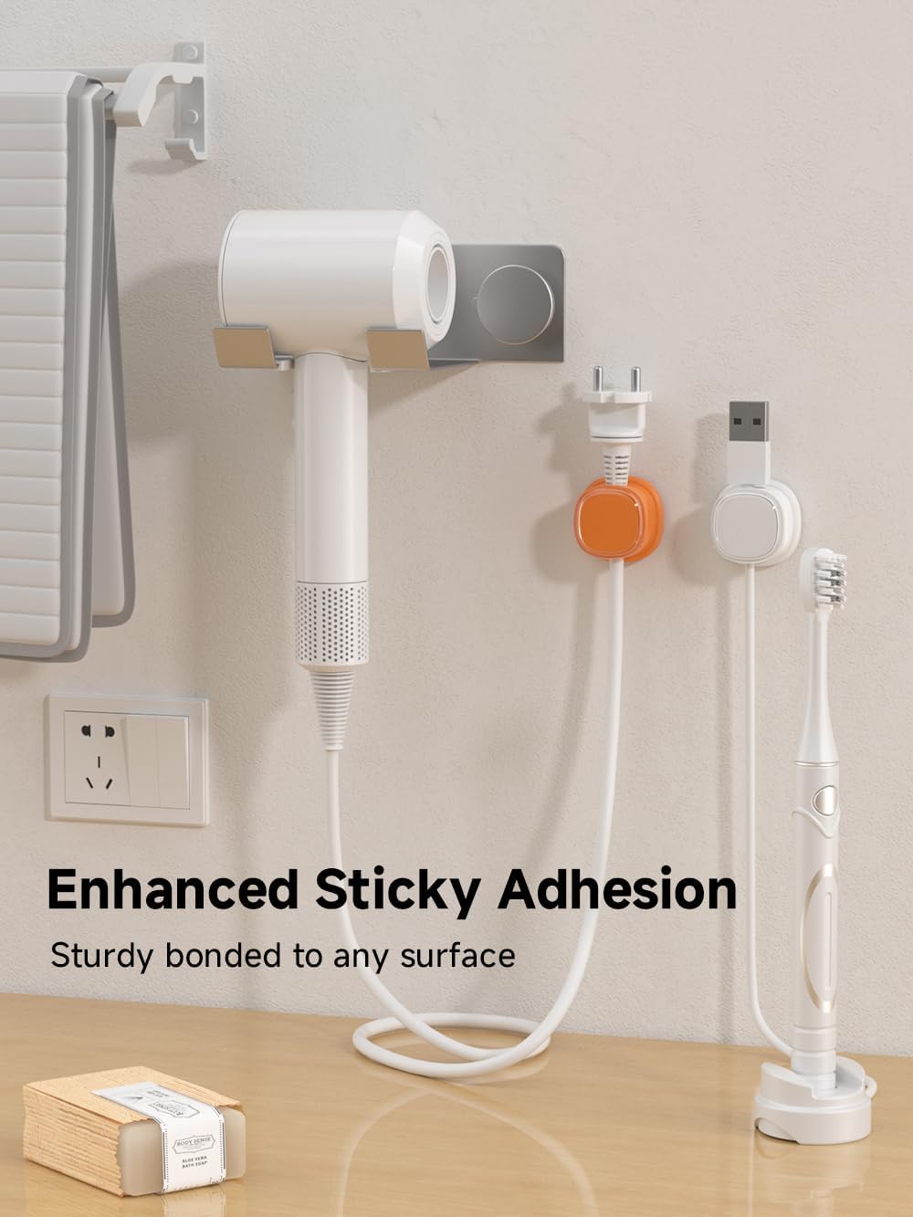 9 Pack Cord Organizer, Spring Cable Management, Adhesive Cute Cable Holder Clips, Phone Charger Wire Keeper for Desk Nightstand Car Office (9-Pack White_Orange_Blue)