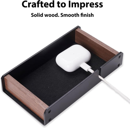 Walnut Desk Tray with Pen Holder Set, Solid Wooden Desk Drawer Organizer for Keys, Pen, Watch, Airpods, Earbuds, Cool Valet Tray for Men