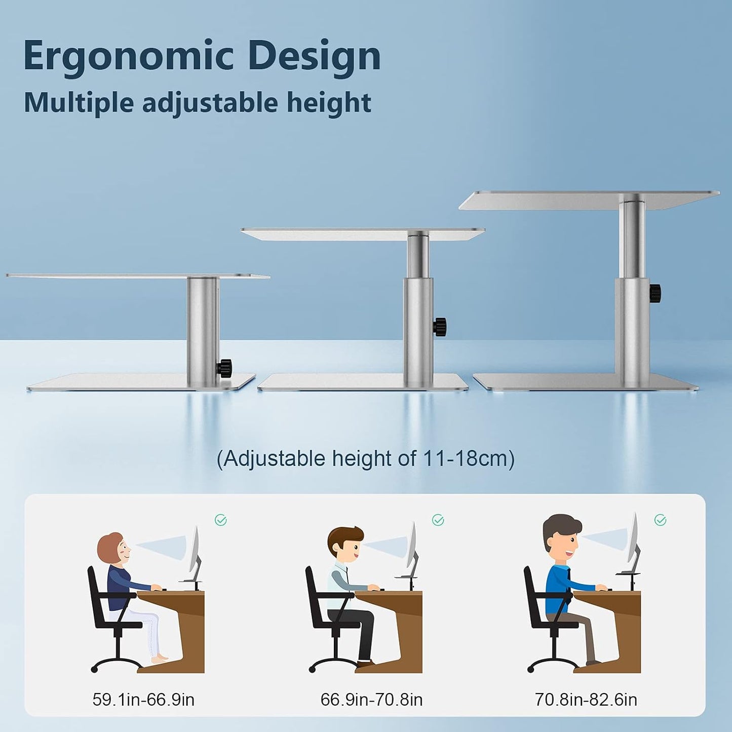 Nillkin Monitor Stand for Desk, Adjustable Height Computer Monitor Stand, Ergonomic Aluminum Computer Stand for Desktop Monitor, iMac, Studio Display XDR, Dell, HP, Lenovo, Other Screen Display, Black