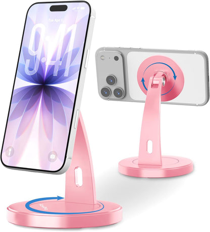 Aoviho Magnetic Phone Stand for Desk – 360° Rotating Aluminum Phone Holder, Stable Desk Stand for Office, Home & Kitchen, Compatible with iPhone 17 Pro Max 16–12 Series and MagSafe Cases, Purple