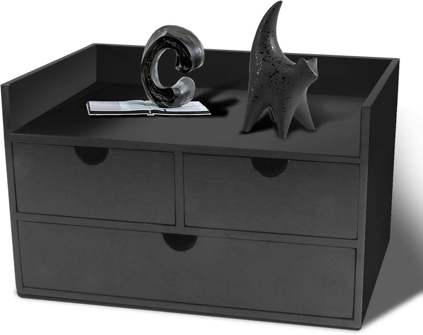 Charmewooden Desk Organizer with Drawers Countertop Drawers Organizer Tabletop Storage Organization Box Home Office Workspace Bathroom Toiletries Supplies (black with shelf)