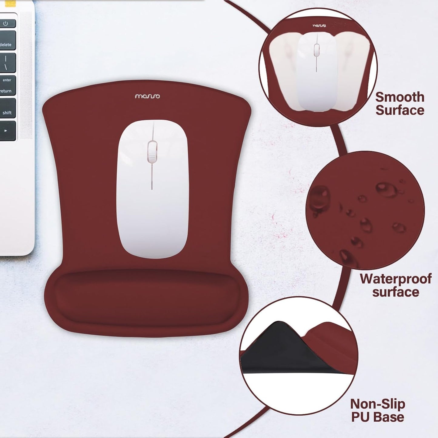 MOSISO Wrist Rest Support for Mouse Pad & Keyboard Set, Ergonomic Mousepad Non-Slip Base Home/Office Pain Relief & Easy Typing Cushion with Neoprene Cloth & Raised Memory Foam, Apricot