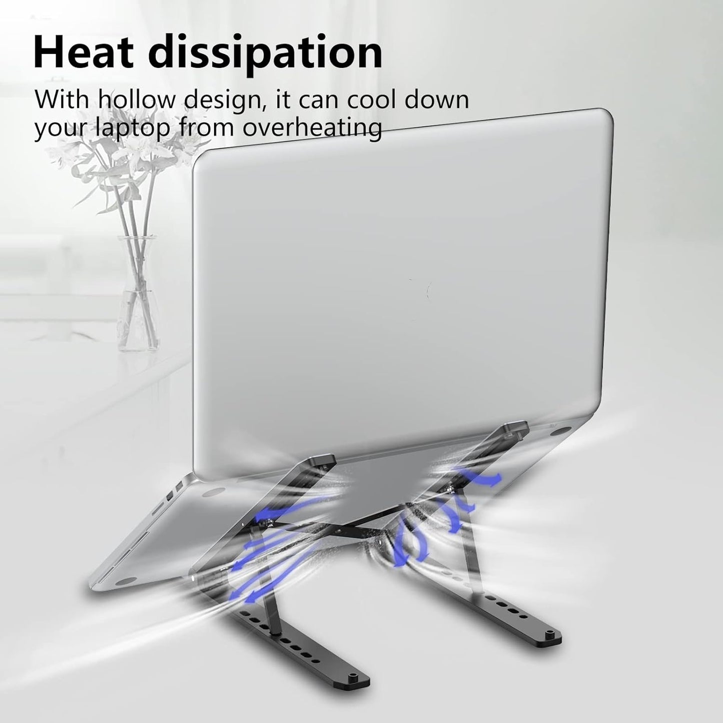 Laptop Stand for Desk, Adjustable Laptop Riser Foldable Portable Laptop Holder, Ventilated Cooling Notebook Stand for 10-15.6” Laptop,Tablet-White