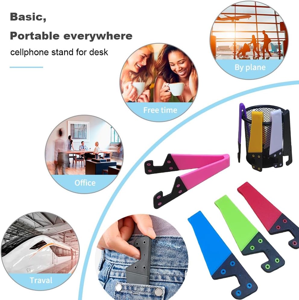 3 Pack Portable Cell Phone Stand for Desk, 【Upgraded Material】 Universal Pocket-Sized Foldable Small Mobile Phone Holder, V Smartphone Kickstand Mount Compatible with iPhone IPads Kindle Android-Black
