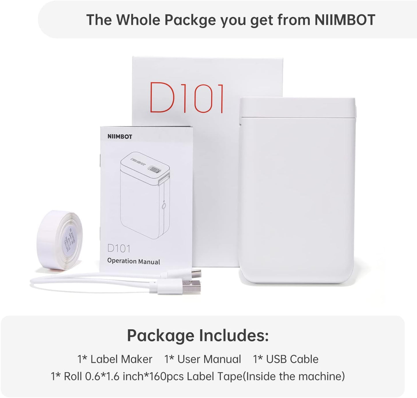 NIIMBOT D110 Label Maker Machine with Label, Small Label Printer Bluetooth Connection Multiple Templates Available for Phone Easy to Use for Office Home Organization Rechargeable White