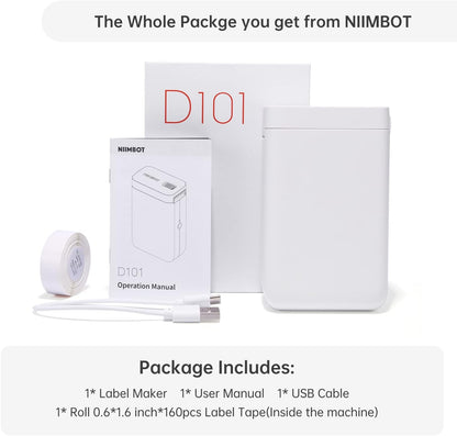 NIIMBOT D110 Label Maker Machine with Label, Small Label Printer Bluetooth Connection Multiple Templates Available for Phone Easy to Use for Office Home Organization Rechargeable White