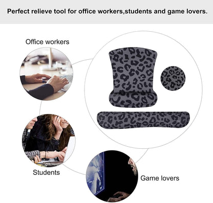 MOSISO Wrist Rest Support for Mouse Pad&Keyboard Set, Leopard Grain Ergonomic Mousepad&Coaster Non-Slip Base Home/Office Pain Relief&Easy Typing Cushion with Neoprene Cloth&Raised Memory Foam, Black